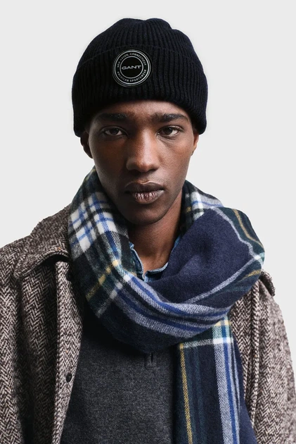 Чоловіча темно-синя вовняна шапка WOOL KNITTED BEANIE Gant OS 9911036 - изображение 2