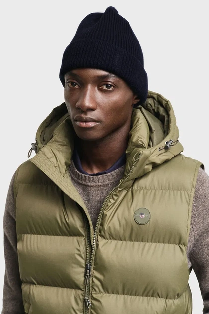 Чоловіча темно-синя вовняна шапка FINE KNITTED WOOL BEANIE Gant OS 9911034 - изображение 2