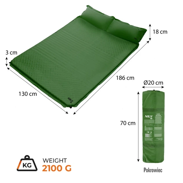 Килимок самонадувний Nils Camp для двох з подушкою Зелений NC4060 (5908261688737) - зображення 3