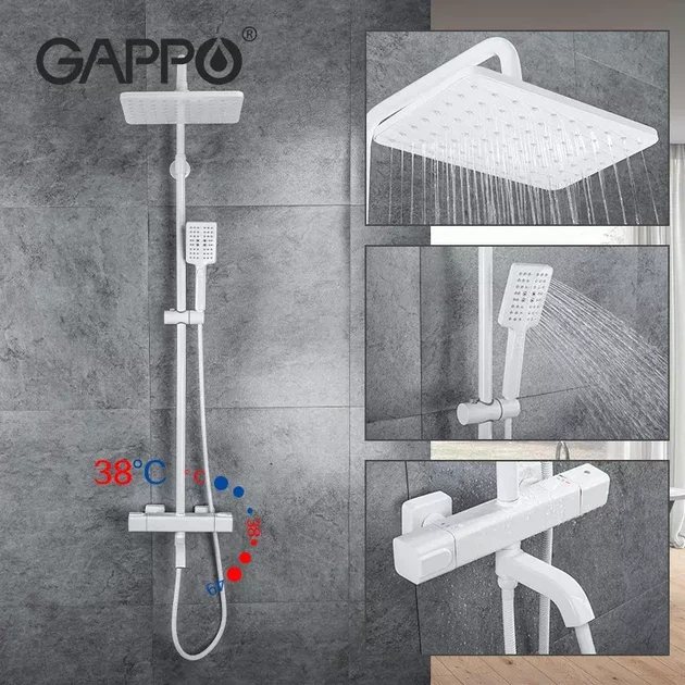 Душова система Gappo з термостатом, латунь, біла (G2491-8) - Фото 2 Душова система Gappo з термостатом, латунь, біла (G2491-8) - зображення 2
