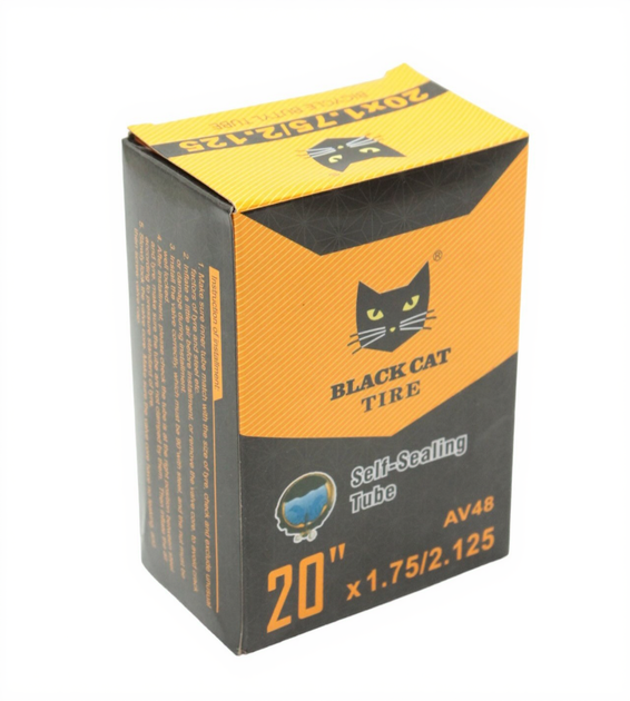 Камера 20, довгий ніпель AV 48mm BLACK CAT (1.75-2.125) самоклеюча (з антипрокольним гелем) - Фото 1 Камера 20, довгий ніпель AV 48mm BLACK CAT (1.75-2.125) самоклеюча (з антипрокольним гелем) - зображення 1
