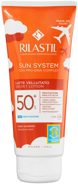 Бархатный солнцезащитный лосьон Rilastil SPF 50+ 100 мл (8055510247836) - Фото 1 Бархатный солнцезащитный лосьон Rilastil SPF 50+ 100 мл (8055510247836) - изображение 1