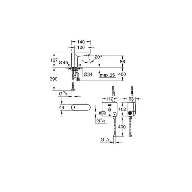 Змішувач для умивальника настільний сенсорний хром Grohe Euroeco Cosmopolitan E 36384000 (00147624) - изображение 2