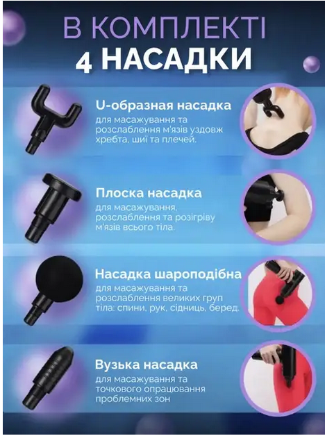 Ручной перкуссионный массажер для массажа мышц и тела массажный пистолет компактный портативный мышечный ударный вибрационный электромассажер на 6 скоростей (057-мас) - изображение 3