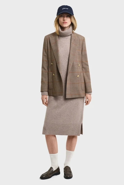Жіноча бежева вовняна сукня HERRINGBONE DETAIL ROLLNECK DRESS Gant S 4502078 - изображение 4