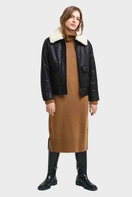 Жіноча коричнева вовняна сукня HERRINGBONE DETAIL ROLLNECK DRESS Gant XS 4502078 - изображение 4