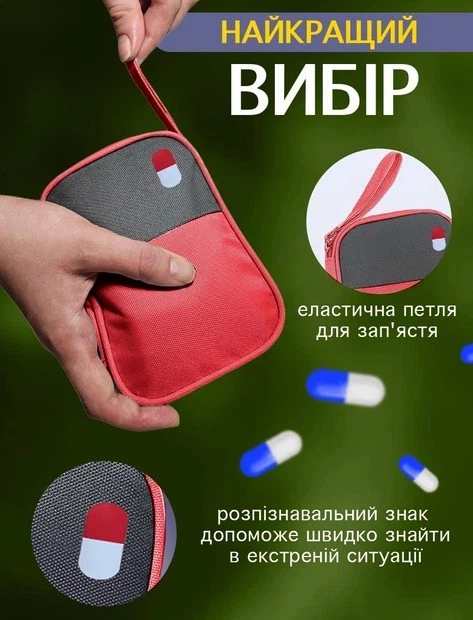 Дорожная туристическая аптечка 14×11×2 см красная, органайзер-сумка для хранения лекарств Solve KT6010906 - изображение 5
