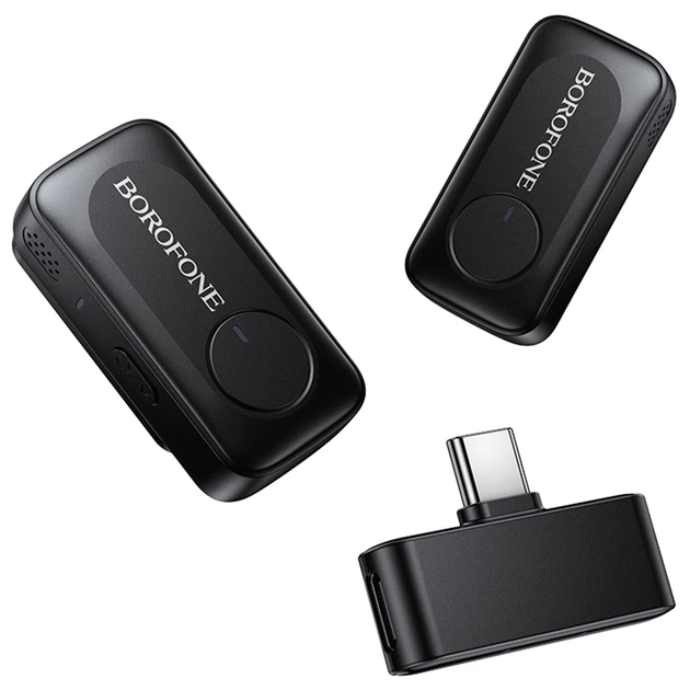 Петличный беспроводной микрофон Borofone BFK17 Lemai dual-mic Type-C (Black) (251416) - Фото 5 Петличный беспроводной микрофон Borofone BFK17 Lemai dual-mic Type-C (Black) (251416) - изображение 5