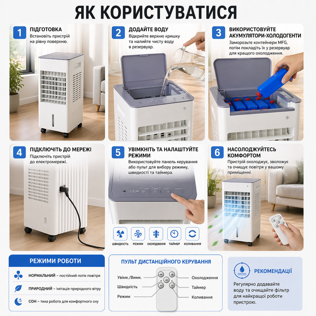Портативный кондиционер MFG-201 с пультом, до 35 м², мобильный охладитель воздуха + 4 аккумулятора - изображение 2