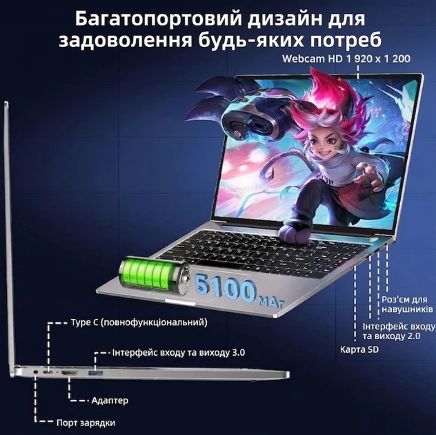 Ноутбук 14'' BVATE B9 Intel Core i3-1000NG4 16GB SSD 512GB Win11 Алюминиевой корпус (UKR) - изображение 3