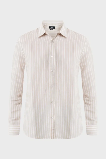Чоловіча бежева лляна сорочка у смужку AIDEN Basic linen shirt striped Mexx M MF007200351M - Фото 5 Чоловіча бежева лляна сорочка у смужку AIDEN Basic linen shirt striped Mexx M MF007200351M - изображение 5