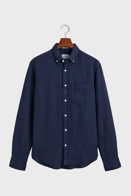 Чоловіча темно-синя лляна сорочка REG GMNT DYED LINEN Gant S 3240120 - Фото 7 Чоловіча темно-синя лляна сорочка REG GMNT DYED LINEN Gant S 3240120 - зображення 7