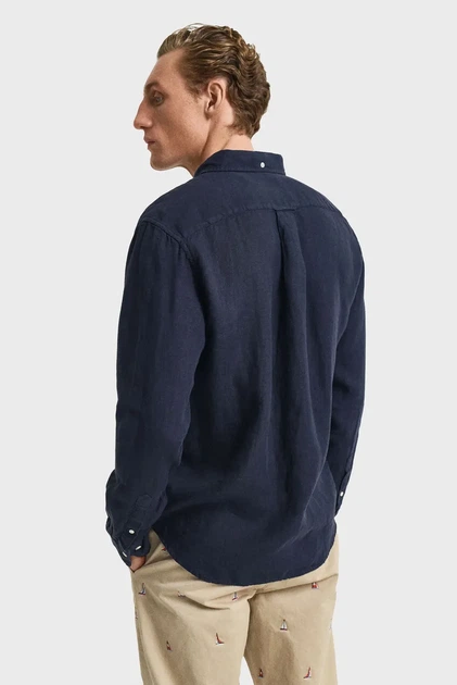 Чоловіча темно-синя лляна сорочка REG GMNT DYED LINEN SHIRT Gant XL 3240120 - Фото 3 Чоловіча темно-синя лляна сорочка REG GMNT DYED LINEN SHIRT Gant XL 3240120 - изображение 3