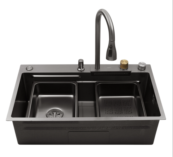 Кухонна мийка Kroner Schwarze SET7545HM 750x450 мм, PVD графіт, 3.0/0.8 мм, комплект зі змішувачем та аксесуарами - изображение 6