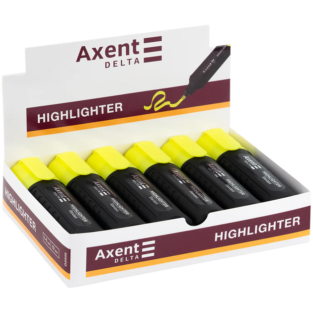 Комплект 12 шт. Маркер Axent Delta Highlighter Standard D2505-08, 1-5 мм, клиноподібний жовтий 4063276355775 - зображення 2