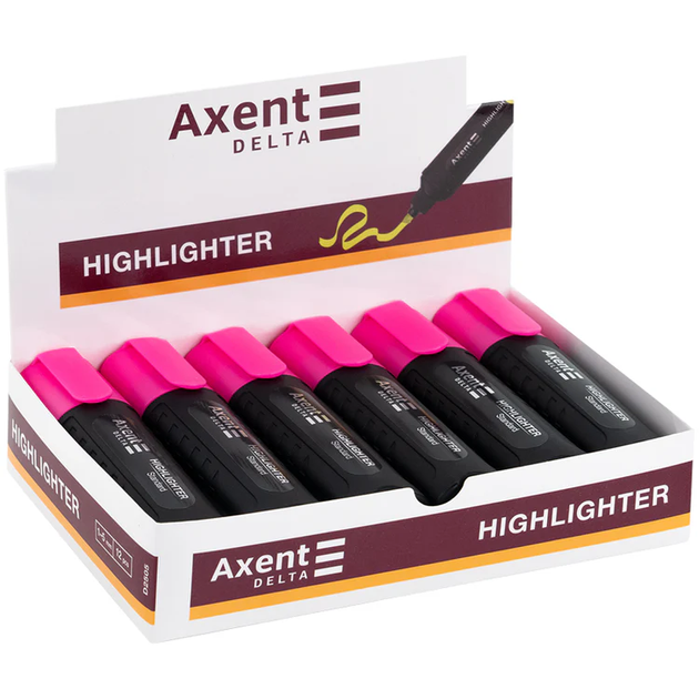 Комплект 12 шт. Маркер Axent Delta Highlighter Standard D2505-10, 1-5 мм, клиноподібний рожевий 4063276355799 - зображення 2