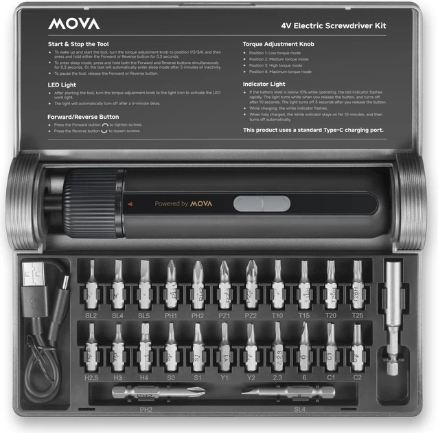 Wkrętak elektryczny Mova MSD008 w walizce z 24 bitami (6978879340050) - obraz 2