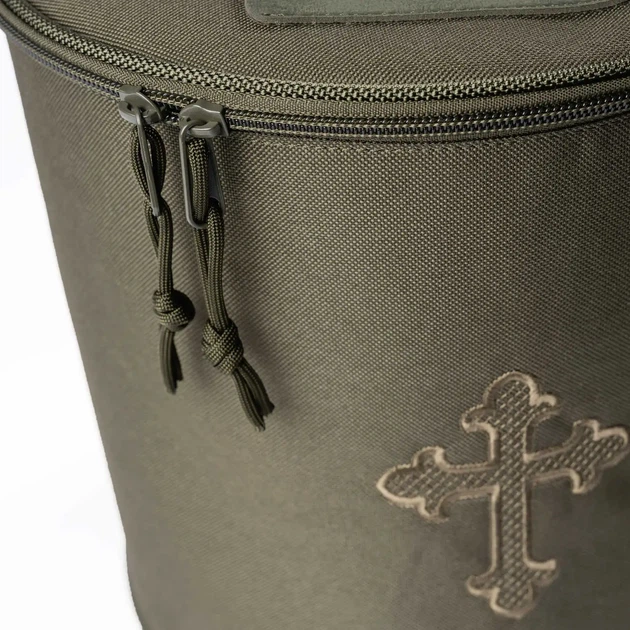 Чохол для митри з вишивкою "Хрест". Сумка для головного убору священнослужителя Renesans СНМ-2 оливковий - Фото 5 Чохол для митри з вишивкою "Хрест". Сумка для головного убору священнослужителя Renesans СНМ-2 оливковий - зображення 5