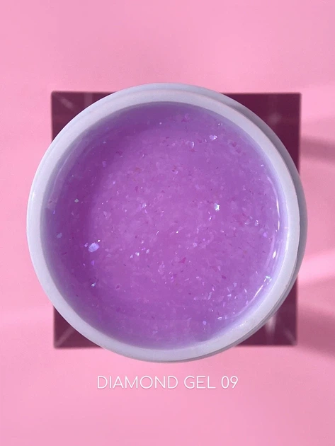 Гель с блестками №9 (Нежно-лиловый) Diamond Gel LunaMoon на 15 мл, выравнивание и наращивание ногтей - изображение 3