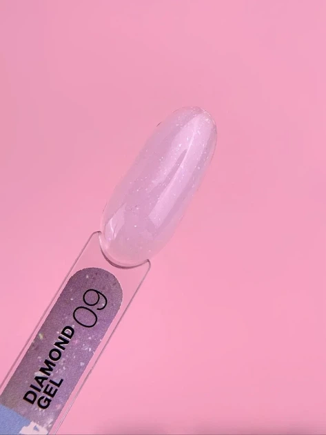 Гель с блестками №9 (Нежно-лиловый) Diamond Gel LunaMoon на 15 мл, выравнивание и наращивание ногтей - изображение 2