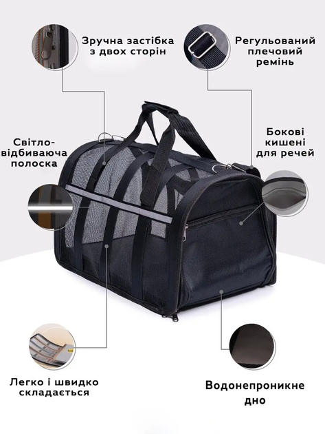 Сумка перенесення для котів та собак L 49x28x27 см CosmoPet CP-46 Black - зображення 6