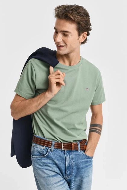 Чоловіча зелена футболка SLIM PIQUE Gant S 2013033 - Фото 1 Чоловіча зелена футболка SLIM PIQUE Gant S 2013033 - изображение 1