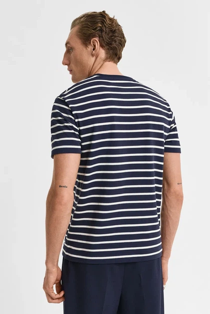 Чоловіча темно-синя футболка у смужку GRAPHIC STRIPED Gant L 2003307 - изображение 3