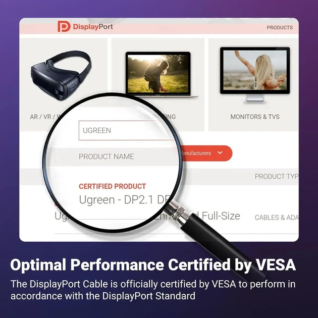 DisplayPort кабель UGREEN DP 2.1 16K 60Hz / 8K 240Hz / 4K 240Hz — 80Gbps, для монітора, ПК, відеокарти 0.5 м - Фото 4 DisplayPort кабель UGREEN DP 2.1 16K 60Hz / 8K 240Hz / 4K 240Hz — 80Gbps, для монітора, ПК, відеокарти 0.5 м - зображення 4