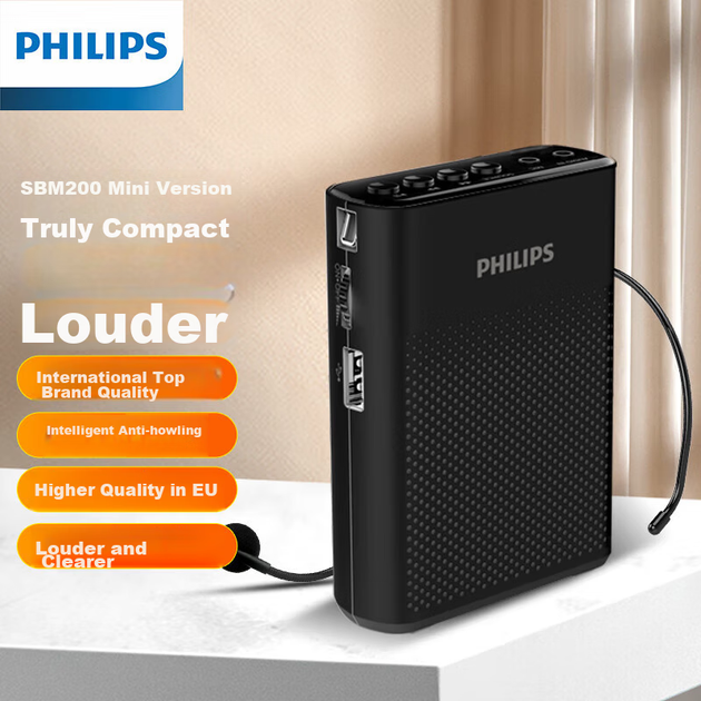 Портативний підсилювач PHILIPS SBM200 для вчителів, динамік з мікрофоном, гучномовець для екскурсоводів та викладання, чорний - зображення 10