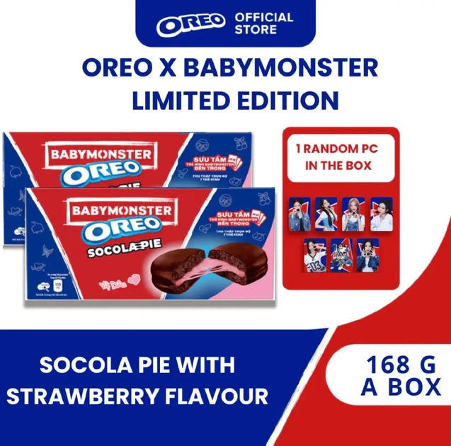 Печиво Oreo Babymonster Socolapieз полуничним маршмелоу в шоколаді (з колекційними картками) 168 г - зображення 2