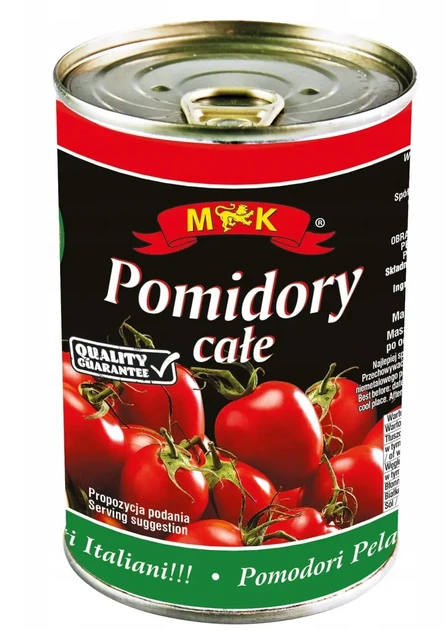 Помідори консервовані M&K Pomidory Krojone цілі у власному соку 400 г - Фото 1 Помідори консервовані M&K Pomidory Krojone цілі у власному соку 400 г - зображення 1
