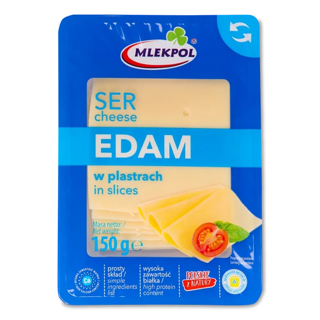 Сир нарізка Mlekpol Edam 150 г - Фото 1 Сир нарізка Mlekpol Edam 150 г - зображення 1