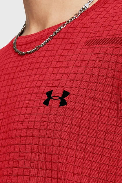 Чоловіча червона картата футболка UA Seamless Grid SS Under Armour SM 1376921-814 - изображение 3