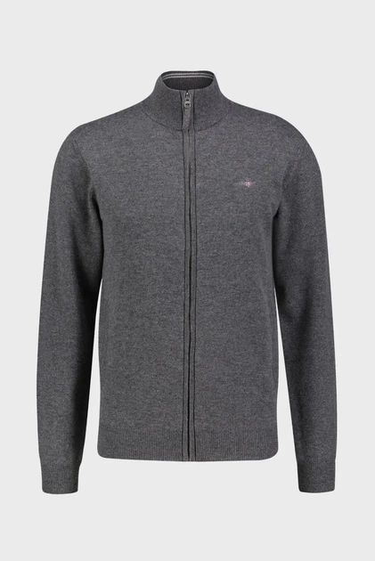 Чоловчий сірий вовняний кардиган SUPERFINE LAMBSWOOL ZIP Gant M 87214 - изображение 5