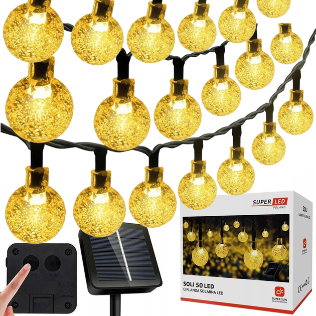 Солнечная гирлянда 9,5 м 50 LED шариков 3000K IP44 / уличная декоративная гирлянда на солнечной батарее / световая гирлянда для сада террасы - изображение 3
