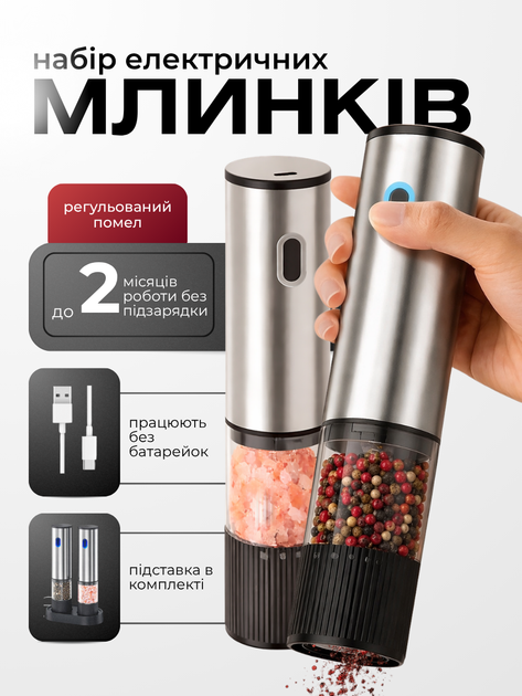 Электрическая мельница для специй соли и перца приправ набор мельницы 2 шт перцемолка с регулировкой помола перечница солонка электромельница USB гриндер на аккумуляторе с керамическим механизмом для кухни дома - Фото 1 Электрическая мельница для специй соли и перца приправ набор мельницы 2 шт перцемолка с регулировкой помола перечница солонка электромельница USB гриндер на аккумуляторе с керамическим механизмом для кухни дома - изображение 1