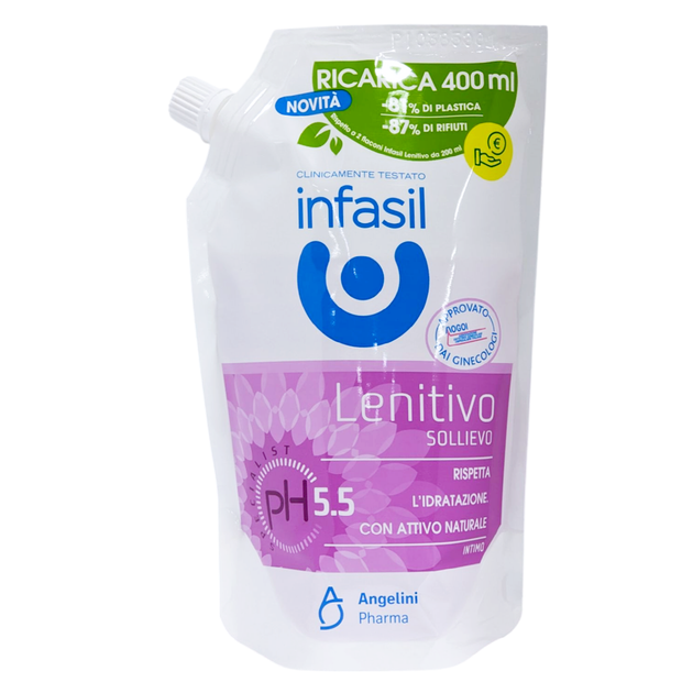 Засіб для інтимної гігієни заспокійливий запаска INFASIL intimo ric. lenitivo 5.5 ph 400 мл. - Фото 1 Засіб для інтимної гігієни заспокійливий запаска INFASIL intimo ric. lenitivo 5.5 ph 400 мл. - зображення 1