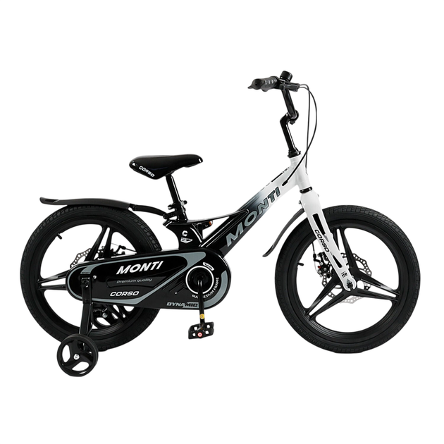 Дитячий велосипед 18 дюймів 5-8 років з додатковими колесами Corso Monti Чорний з білим - Фото 3 Дитячий велосипед 18 дюймів 5-8 років з додатковими колесами Corso Monti Чорний з білим - зображення 3