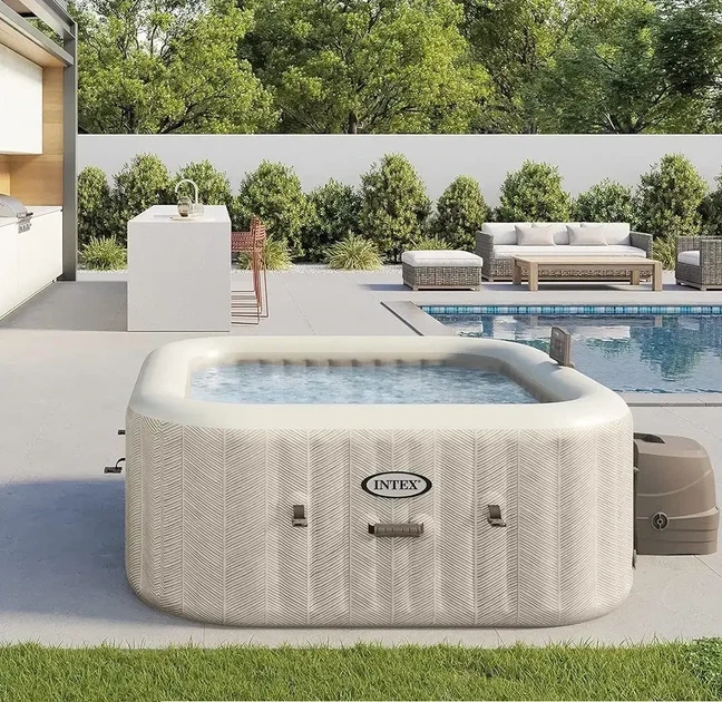 Надувной джакузи с подогревом Бассейн Intex СПА PureSpa Greywood Deluxe Wi-Fi 196 х 71 см 6 человек Объем 1098 л - изображение 10