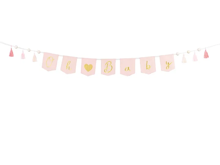 Baner PartyDeco Oh Baby z frędzlami 2,5 m Jasnoróżowy (GRL100-081J) (5904555015210) - obraz 2