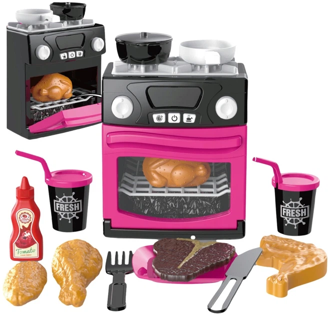 Piekarnik zabawkowy LeanToys My Little Home z akcesoriami 13 elementów Różowy 749646 (5905991085638) - obraz 3