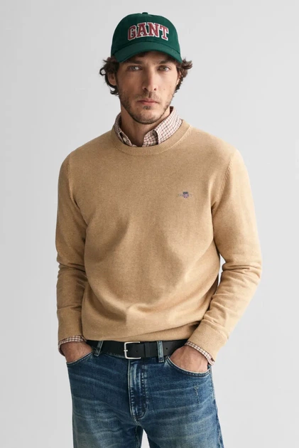 Чоловічий бежевий джемпер CLASSIC COTTON C-NECK Gant M 8030561 - Фото 1 Чоловічий бежевий джемпер CLASSIC COTTON C-NECK Gant M 8030561 - изображение 1