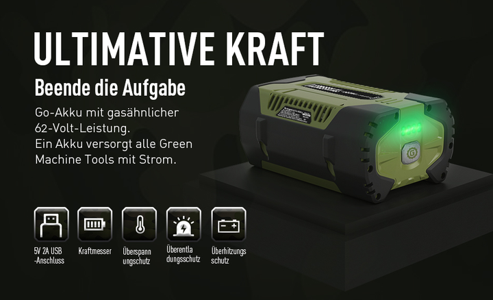 Літій-іонний акумулятор GREEN MACHINE 62V 4.0Ah Green Works Mowox - Фото 6 Літій-іонний акумулятор GREEN MACHINE 62V 4.0Ah Green Works Mowox - зображення 6