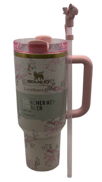 Термос термокружка Stanley Quencher H2.0 Tumbler из нержавеющей стали 1,18 л Vintage Pink Bow KT6007858 - изображение 4