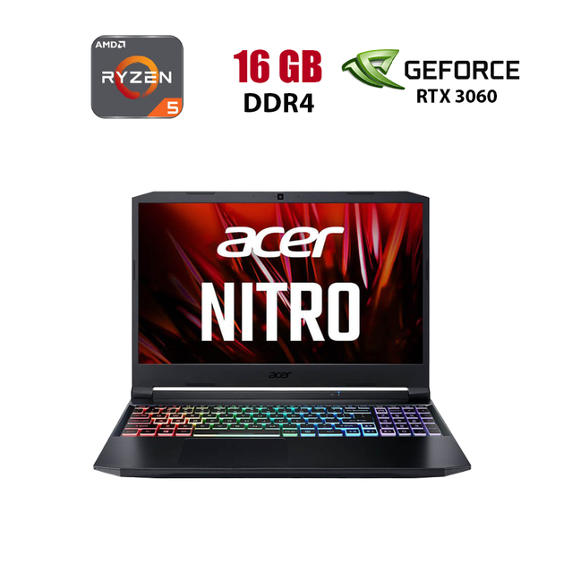 Игровой ноутбук Acer Nitro 5 AN515-45-R1SL / 15.6" (1920x1080) IPS / AMD Ryzen 5 5600H (6 (12) ядер по 3.3 - 4.2 GHz) / 16 GB DDR4 / 1000 GB SSD / nVidia GeForce RTX 3060, 6 GB GDDR6, 192-bit / WebCam б/у - Фото 1 Игровой ноутбук Acer Nitro 5 AN515-45-R1SL / 15.6" (1920x1080) IPS / AMD Ryzen 5 5600H (6 (12) ядер по 3.3 - 4.2 GHz) / 16 GB DDR4 / 1000 GB SSD / nVidia GeForce RTX 3060, 6 GB GDDR6, 192-bit / WebCam б/у - изображение 1