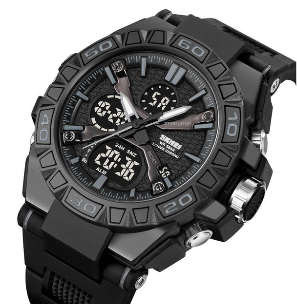 Мужские часы SKMEI 2220BK Кварцевые с будильником датой и подсветкой Black - изображение 2