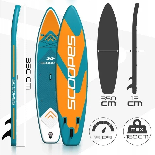 Надувна SUP дошка Scoopes Velo 350 см з веслом, сидінням, насосом та повним комплектом аксесуарів (112754) - изображение 7