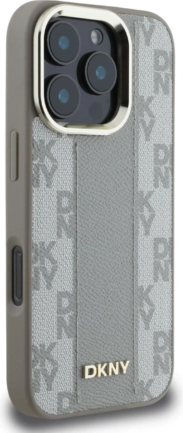 Etui plecki DKNY Leather Checkered Pattern MagSafe do Apple iPhone 16 Pro Beige (DKHMP16LPCPVSLE) - obraz 4