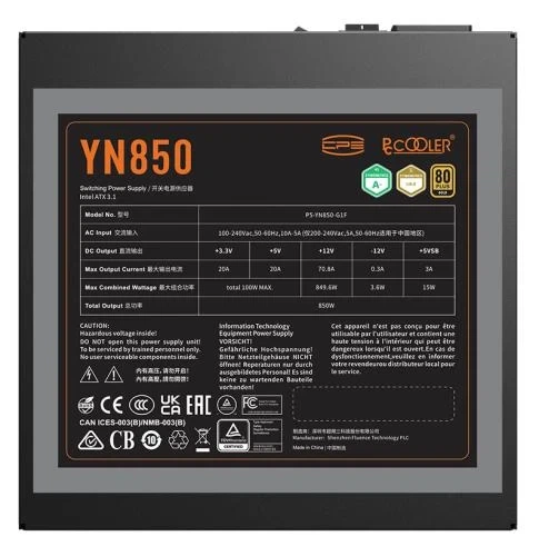 Блок питания 850 Вт, PcCooler YN850, Black - изображение 6
