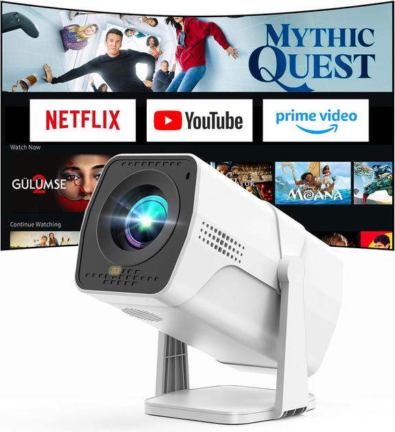 Смарт-проектор PYIER 4K Full HD WiFi 6 Bluetooth: портативный мини-кинотеатр, Netflix, автокоррекция, поворот 270°, Android TV - Фото 2 Смарт-проектор PYIER 4K Full HD WiFi 6 Bluetooth: портативный мини-кинотеатр, Netflix, автокоррекция, поворот 270°, Android TV - изображение 2